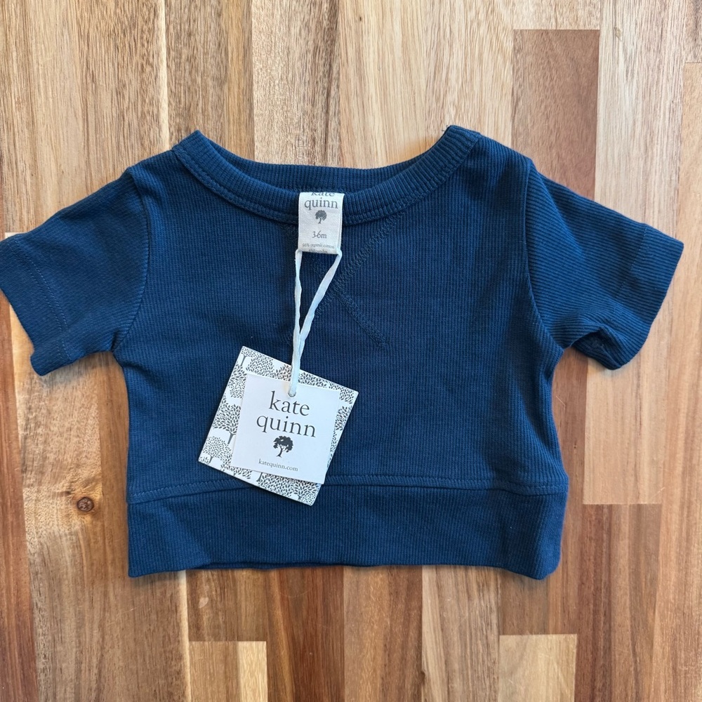 Kate Quinn Baby Organic Cotton Rib Knit Short Sleeve Top‎ Teal Blue 3-6M NWT